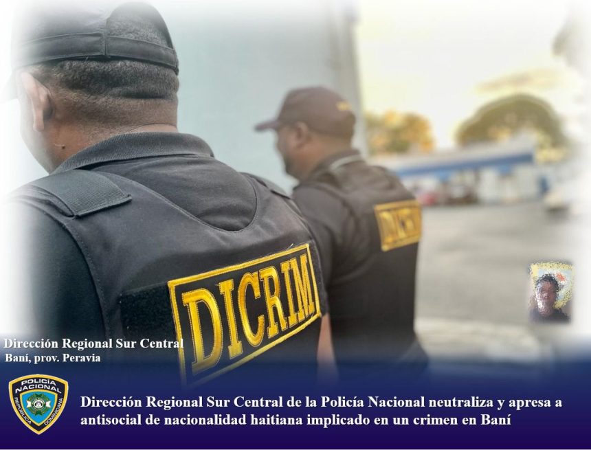 Dirección Regional Sur Central de la Policía Nacional neutraliza y apresa a antisocial de nacionalidad haitiana implicado en un crimen en Baní